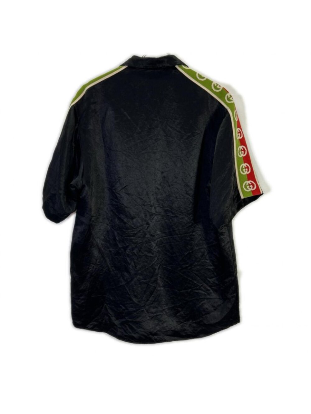 Gucci Black Taped Logo Silk Vacation Shirt 44 - Picture 2 of 7